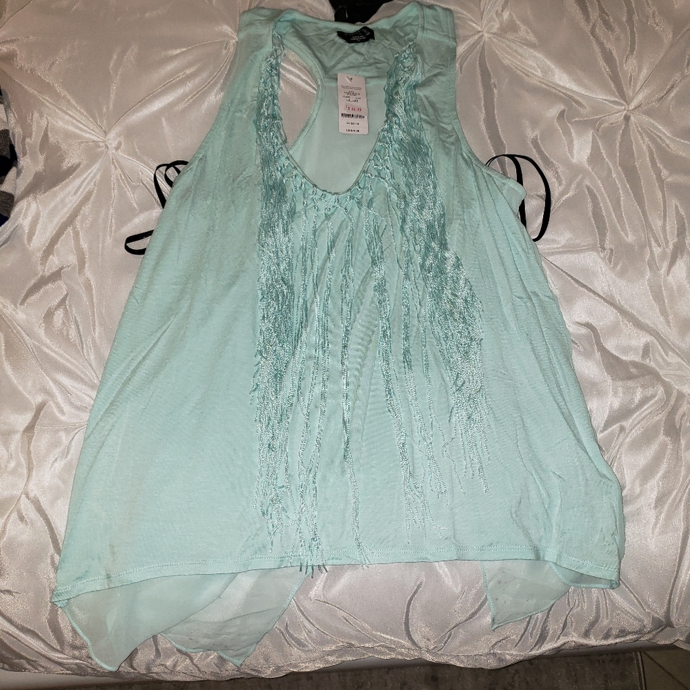 BEBE mint asymetric tank top blouse